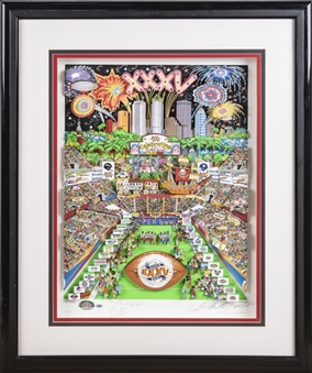 Charles Fazzino "Celebrating 35 Years of Super Bowl" 3D Pop Artwork Signed by Tiki Barber In 23x28 Framed Display (Fazzino COA & JSA Auction LOA)